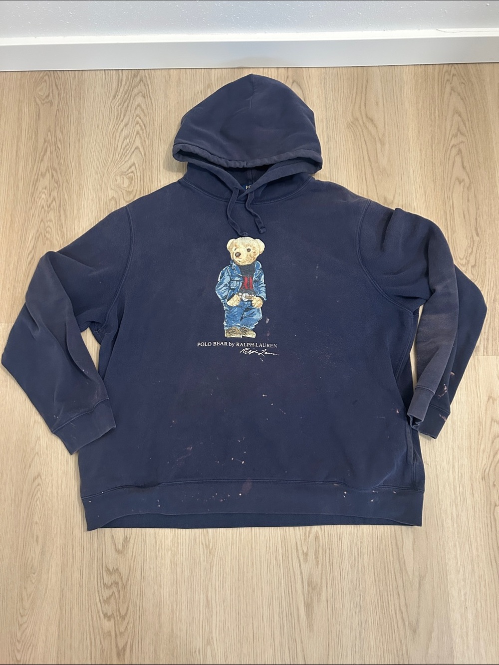 Y2K classic Ralph Lauren Polo Bear Navy Pullover graphic Hoodie size XXL